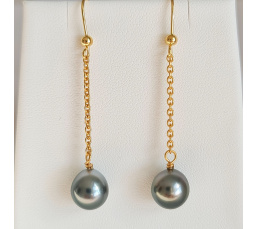 Tahiti - Boucles d'Oreilles en Or et Véritables Perles de Tahiti