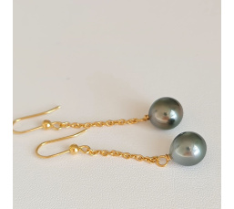 Tahiti - Boucles d'Oreilles en Or et Véritables Perles de Tahiti