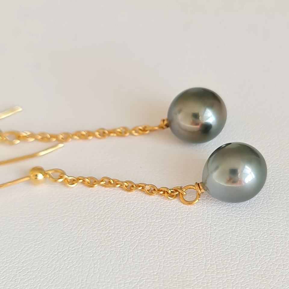 Tahiti - Boucles d'Oreilles en Or et Véritables Perles de Tahiti