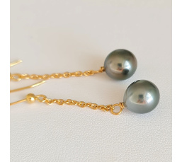 Tahiti - Boucles d'Oreilles en Or et Véritables Perles de Tahiti