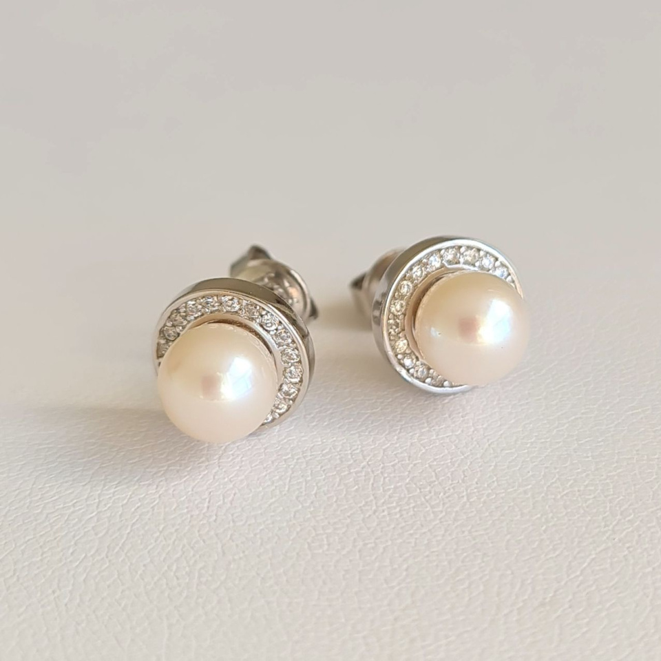 Alba - Boucles d'Oreilles Argent rhodié et Perles blanches