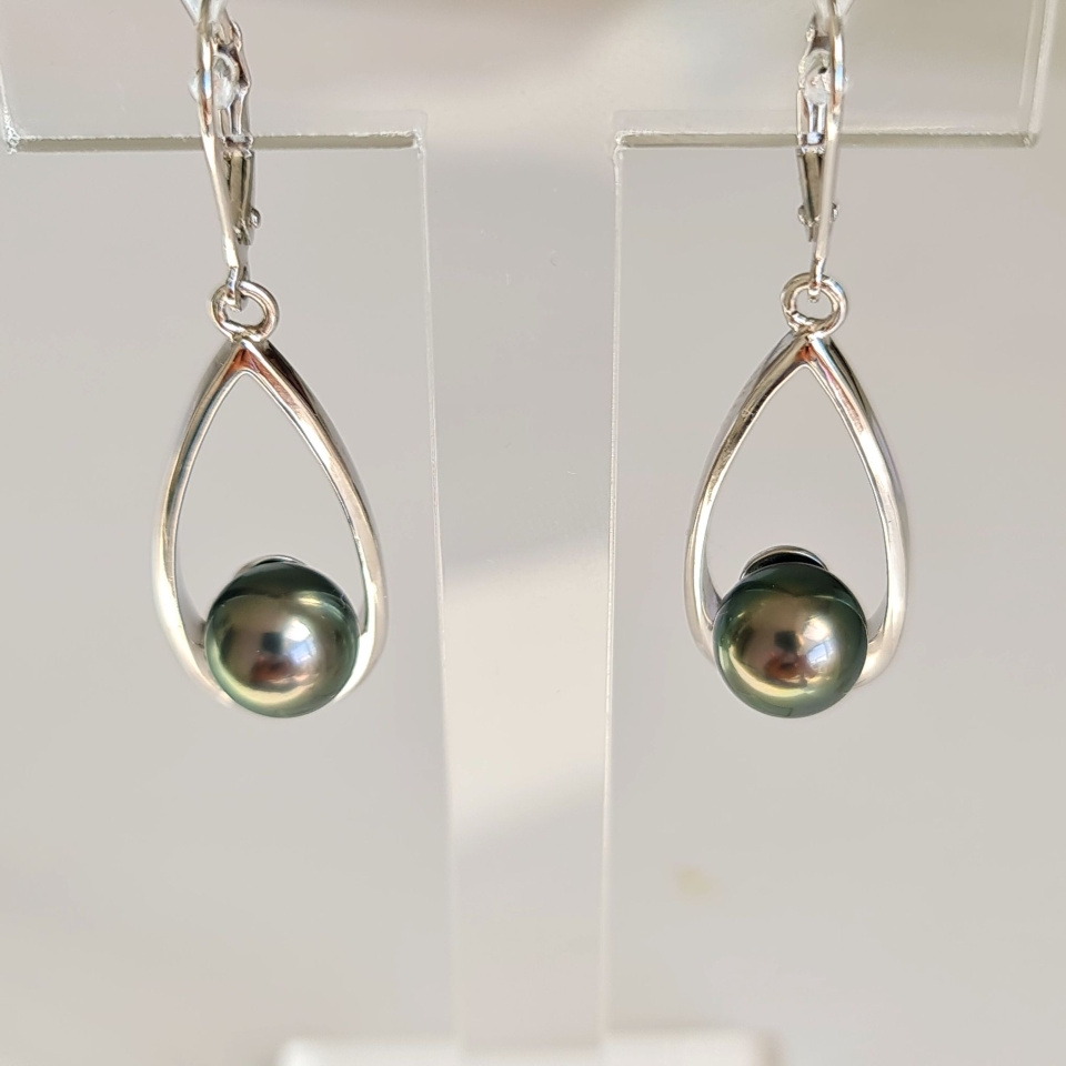 Vahitahi - Boucles d'oreilles Argent Rhodié et Perles de Tahiti