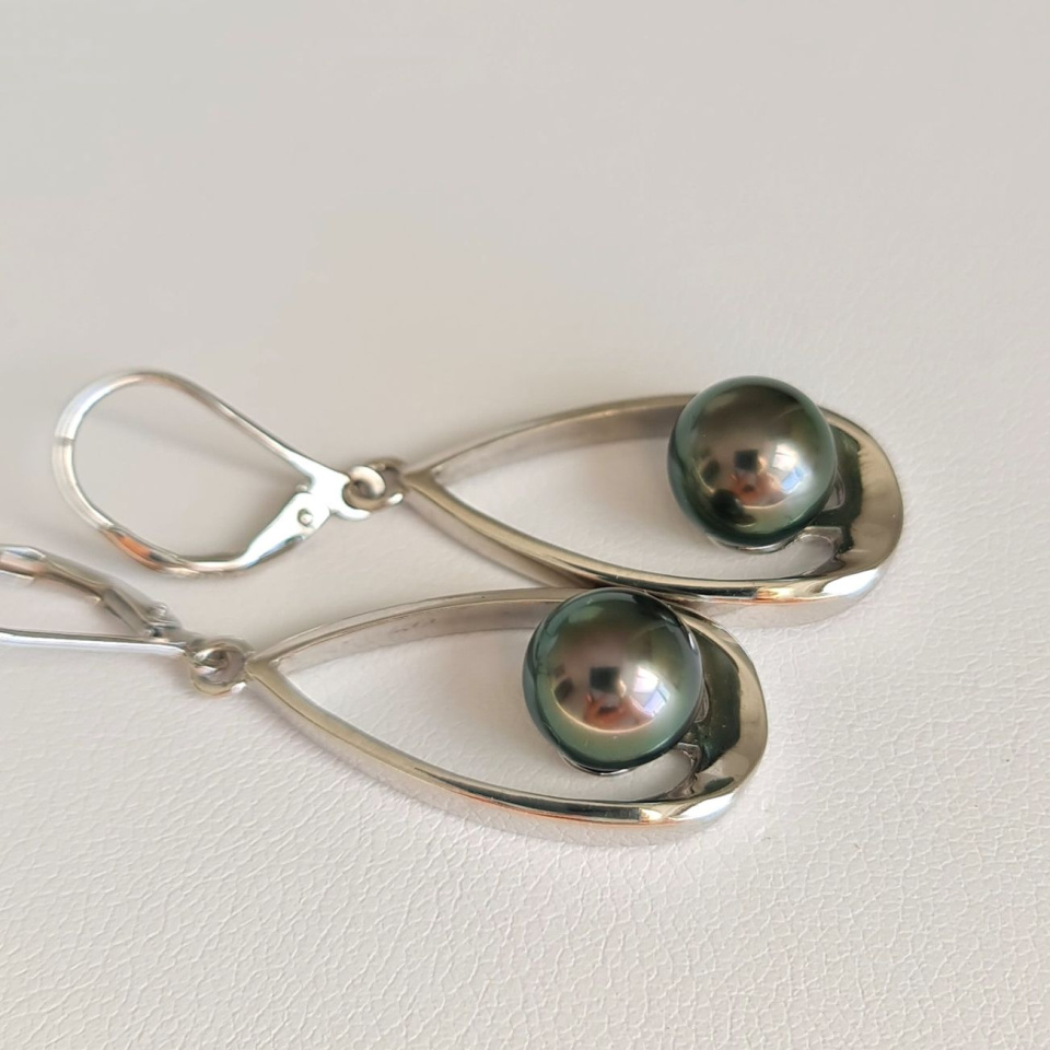 Vahitahi - Boucles d'oreilles Argent Rhodié et Perles de Tahiti