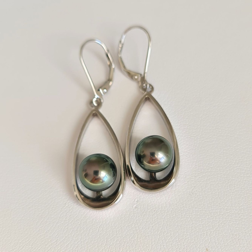 Vahitahi - Boucles d'oreilles Argent Rhodié et Perles de Tahiti