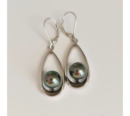 Vahitahi - Boucles d'oreilles Argent Rhodié et Perles de Tahiti