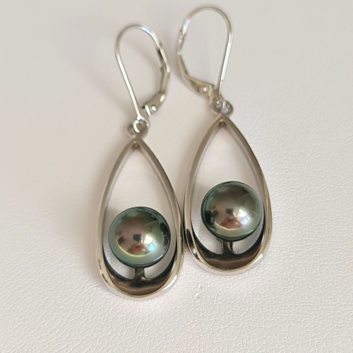 Vahitahi - Boucles d'oreilles Argent Rhodié et Perles de Tahiti