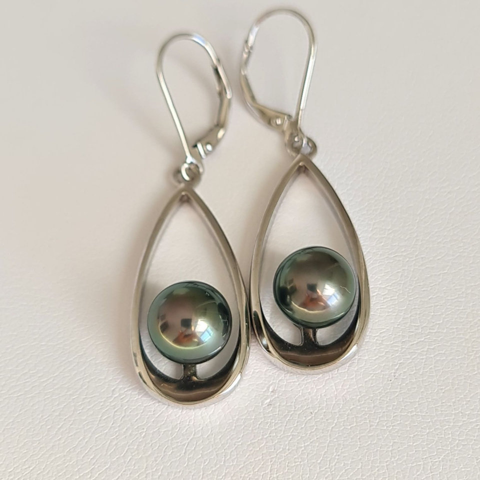 Vahitahi - Boucles d'oreilles Argent Rhodié et Perles de Tahiti
