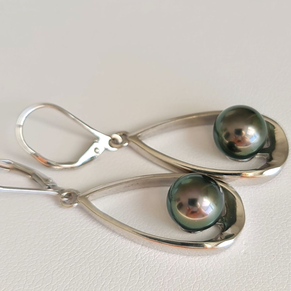 Vahitahi - Boucles d'oreilles Argent Rhodié et Perles de Tahiti