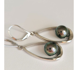 Vahitahi - Boucles d'oreilles Argent Rhodié et Perles de Tahiti