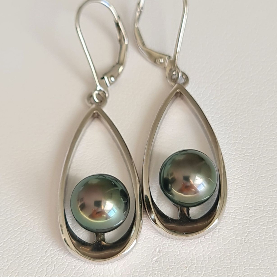 Vahitahi - Boucles d'oreilles Argent Rhodié et Perles de Tahiti