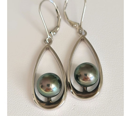 Vahitahi - Boucles d'oreilles Argent Rhodié et Perles de Tahiti