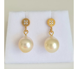 Gouttes d'Or - Boucles d'Oreilles Plaqué Or et Perles des Mers du Sud
