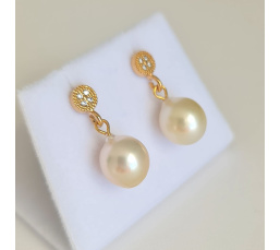 Gouttes d'Or - Boucles d'Oreilles Plaqué Or et Perles des Mers du Sud