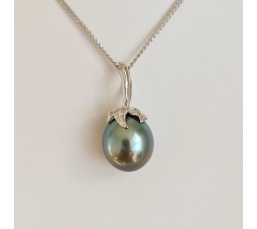 Larme des Dieux - Pendentif en Or Blanc et Perle de Tahiti d'Exception