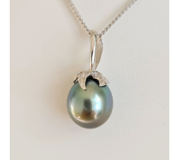 Larme des Dieux - Pendentif en Or Blanc et Perle de Tahiti d'Exception