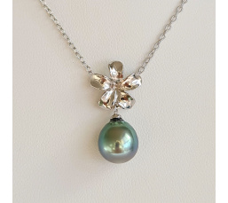 Fleur des Iles - Collier Argent Rhodié et Perle de Tahiti d'Exception