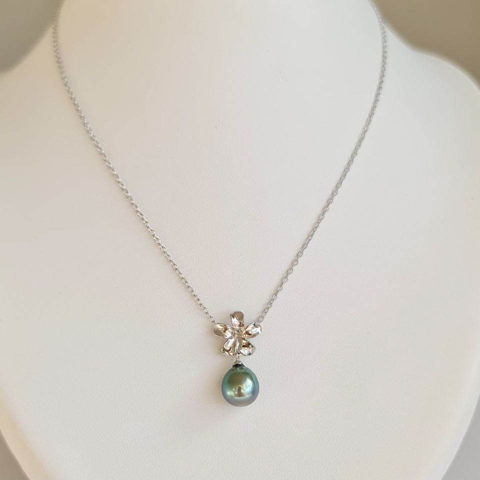 Fleur des Iles - Collier Argent Rhodié et Perle de Tahiti d'Exception
