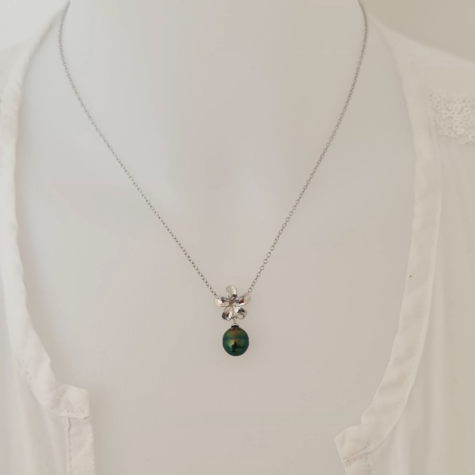 Fleur des Iles - Collier Argent Rhodié et Perle de Tahiti d'Exception