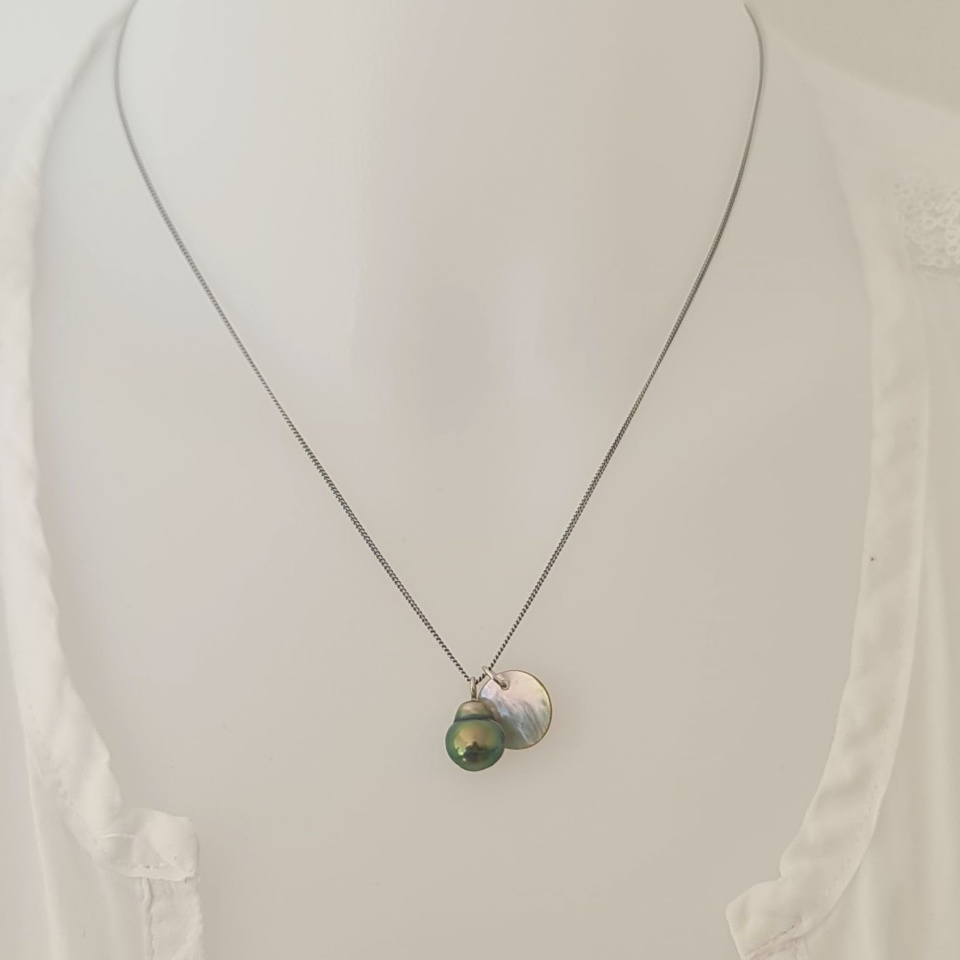 Tahiti - Collier Argent rhodié et Véritable Perle de Tahiti