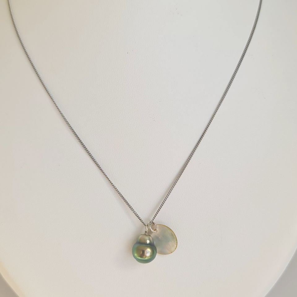 Tahiti - Collier Argent rhodié et Véritable Perle de Tahiti