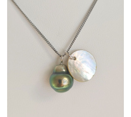 Tahiti - Collier Argent rhodié et Véritable Perle de Tahiti