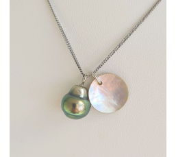 Tahiti - Collier Argent rhodié et Véritable Perle de Tahiti
