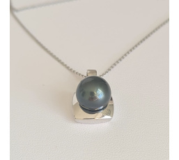Carré d'Ô - Pendentif Argent Rhodié et Perle de Tahiti d'exception