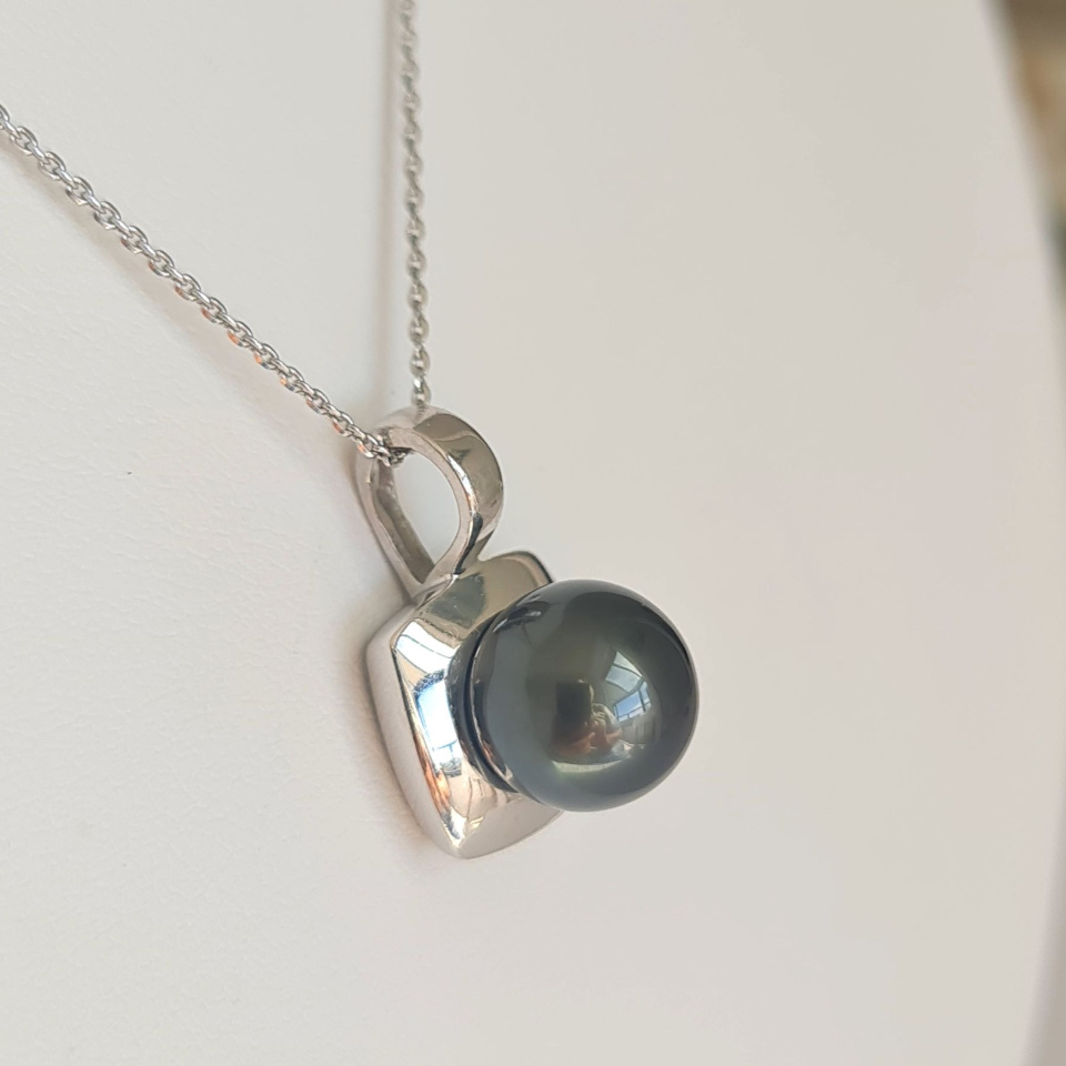 Carré d'Ô - Pendentif Argent Rhodié et Perle de Tahiti d'exception