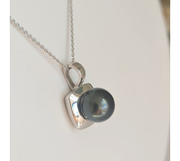 Carré d'Ô - Pendentif Argent Rhodié et Perle de Tahiti d'exception