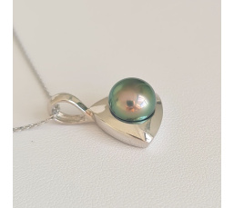 Triangle d'Ô - Pendentif Argent Rhodié et Perle de Tahiti d'exception
