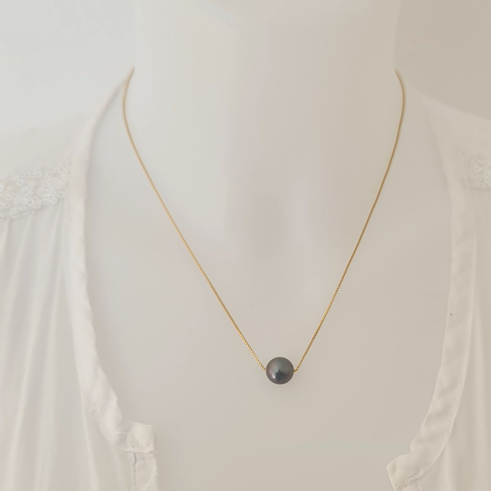 Fakarava - Collier Or Laminé 14 carats et Véritable Perle de Tahiti