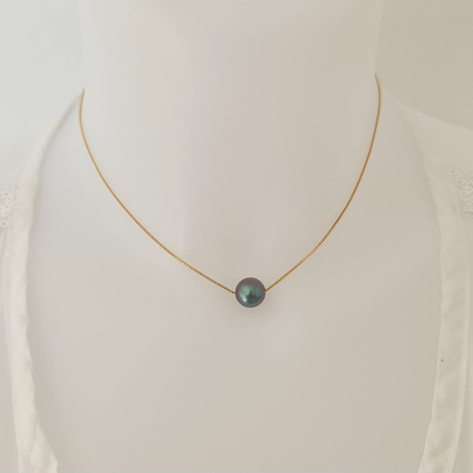 Fakarava - Collier Or Laminé 14 carats et Véritable Perle de Tahiti