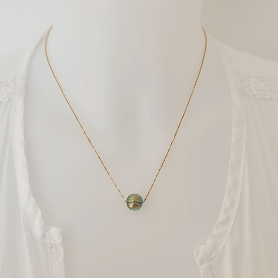 Fakarava - Collier Or Laminé 14 carats et Véritable Perle de Tahiti