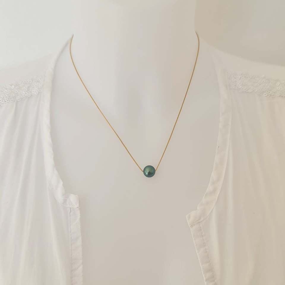 Fakarava - Collier Or Laminé 14 carats et Véritable Perle de Tahiti