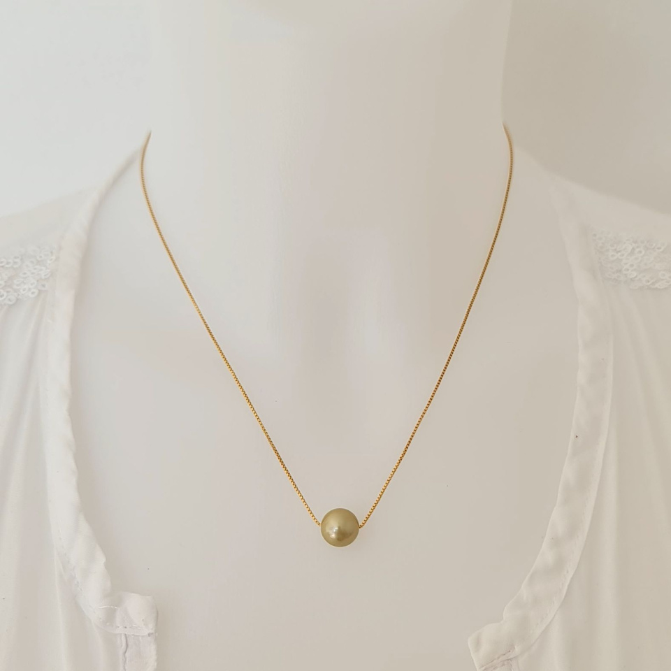 Fakarava - Collier Or Laminé 14 carats et Véritable Perle de Tahiti