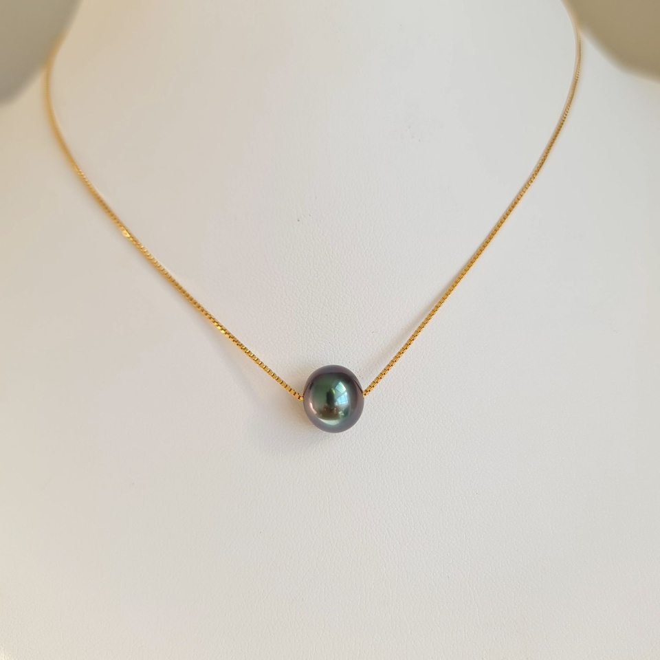 Fakarava - Collier Or Laminé 14 carats et Véritable Perle de Tahiti