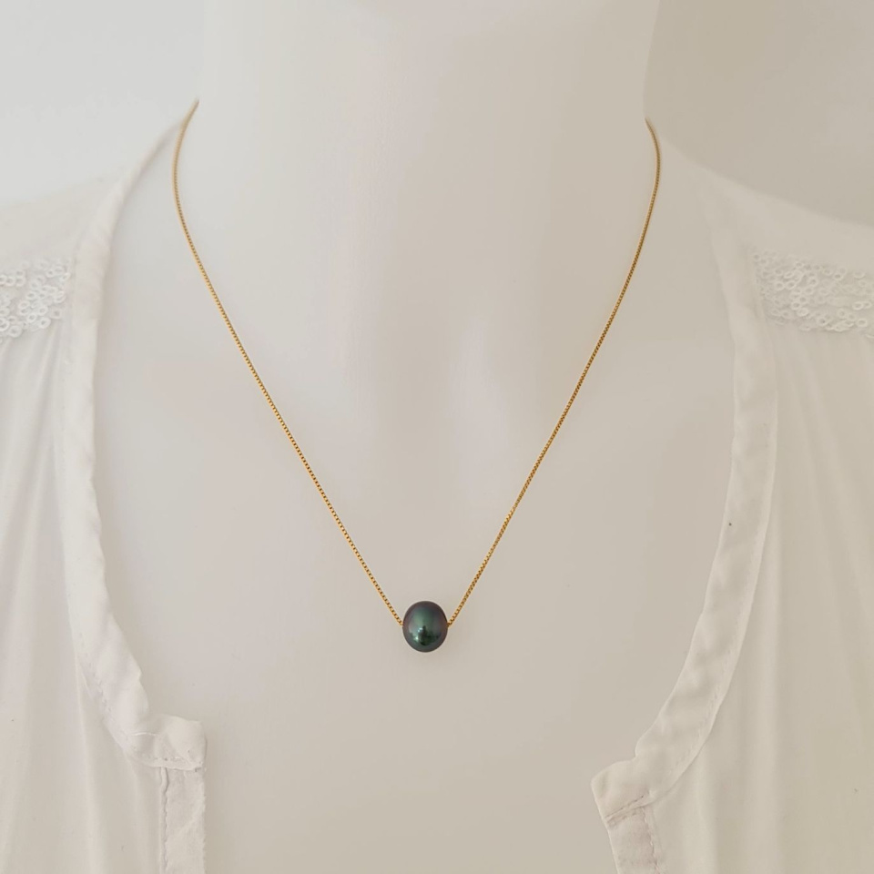 Fakarava - Collier Or Laminé 14 carats et Véritable Perle de Tahiti