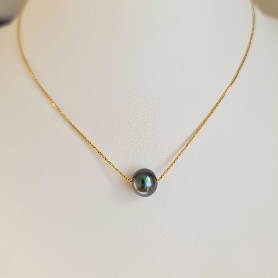 Fakarava - Collier Or Laminé 14 carats et Véritable Perle de Tahiti