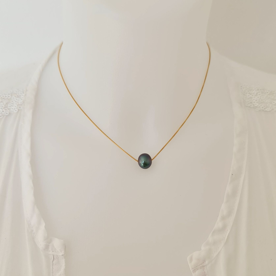 Fakarava - Collier Or Laminé 14 carats et Véritable Perle de Tahiti