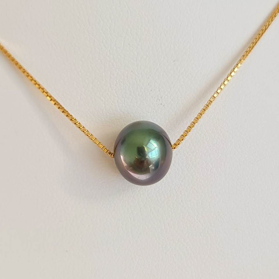 Fakarava - Collier Or Laminé 14 carats et Véritable Perle de Tahiti