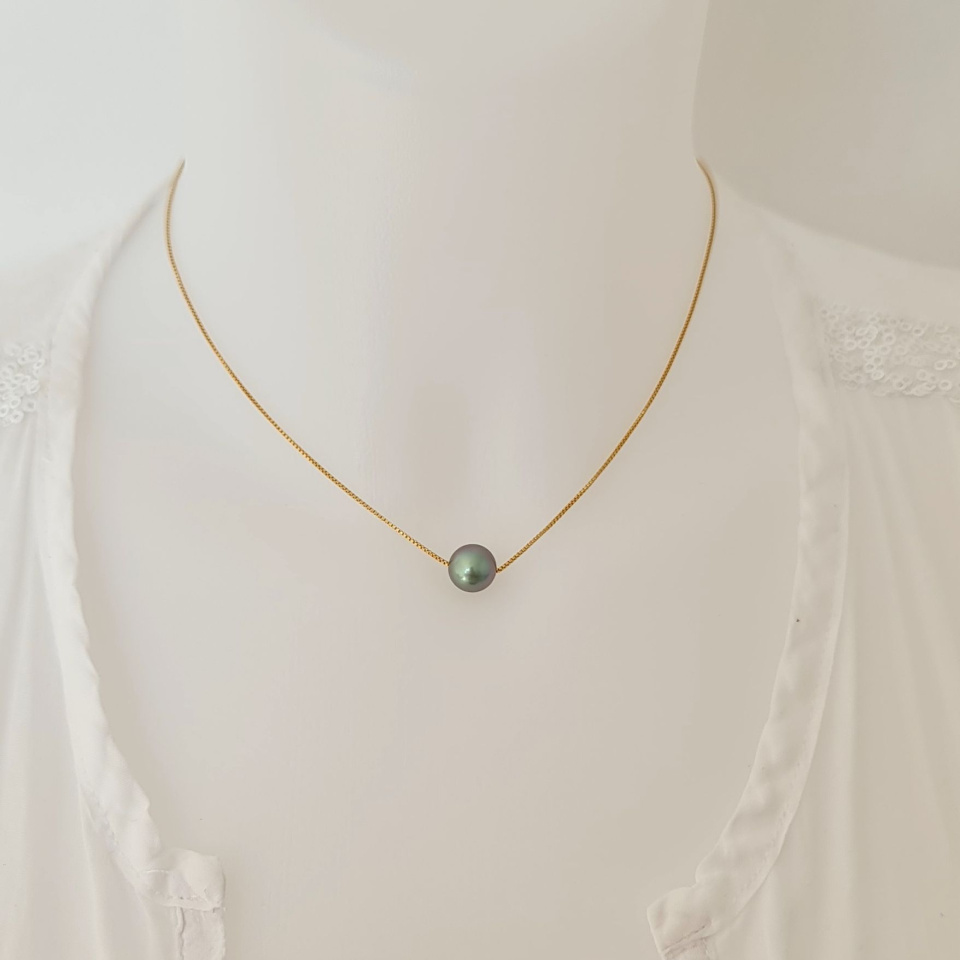 Fakarava - Collier Or Laminé 14 carats et Véritable Perle de Tahiti