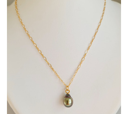 Fantaisie - Collier Plaqué Or Haute qualité et Perle de Tahiti d'exception