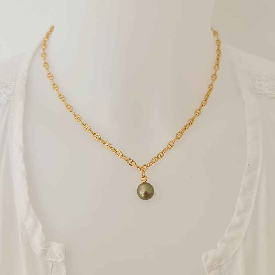 Marine - Collier Plaqué Or Haute qualité et Perle de Tahiti d'exception