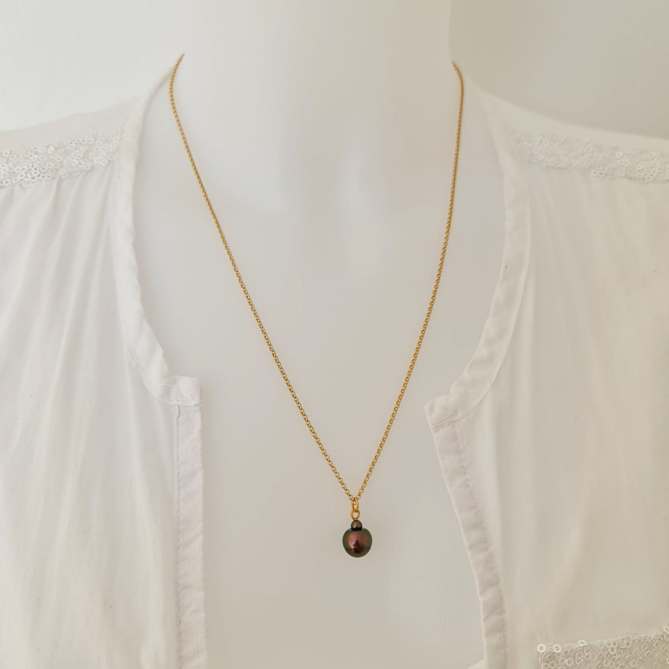 Tubuai - Collier Plaqué Or Haute qualité et Perle de Tahiti d'exception