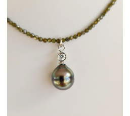 Éclats - Collier oxydes de zirconium, argent rhodié et Perle de Tahiti