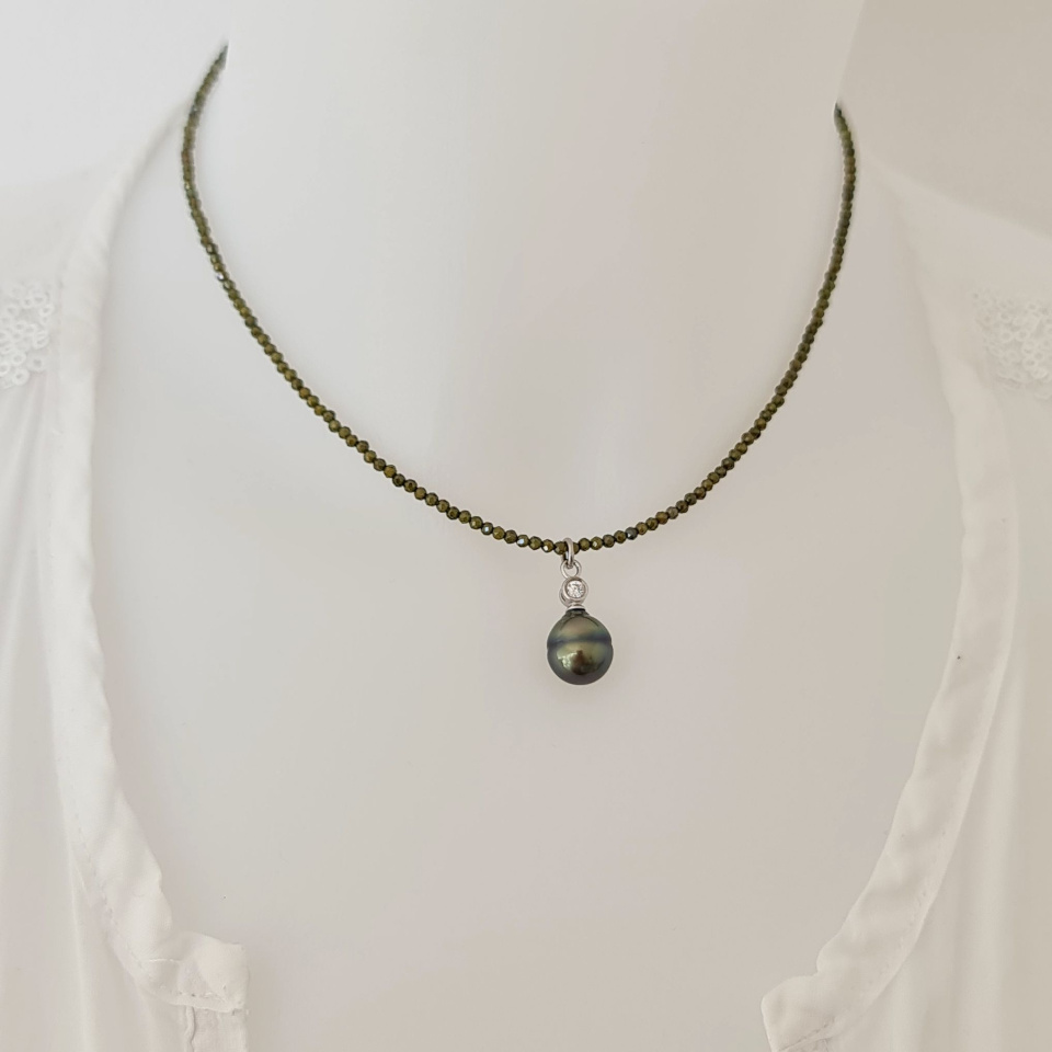 Éclats - Collier oxydes de zirconium, argent rhodié et Perle de Tahiti