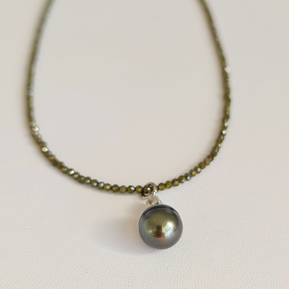Éclats - Collier oxydes de zirconium, argent rhodié et Perle de Tahiti