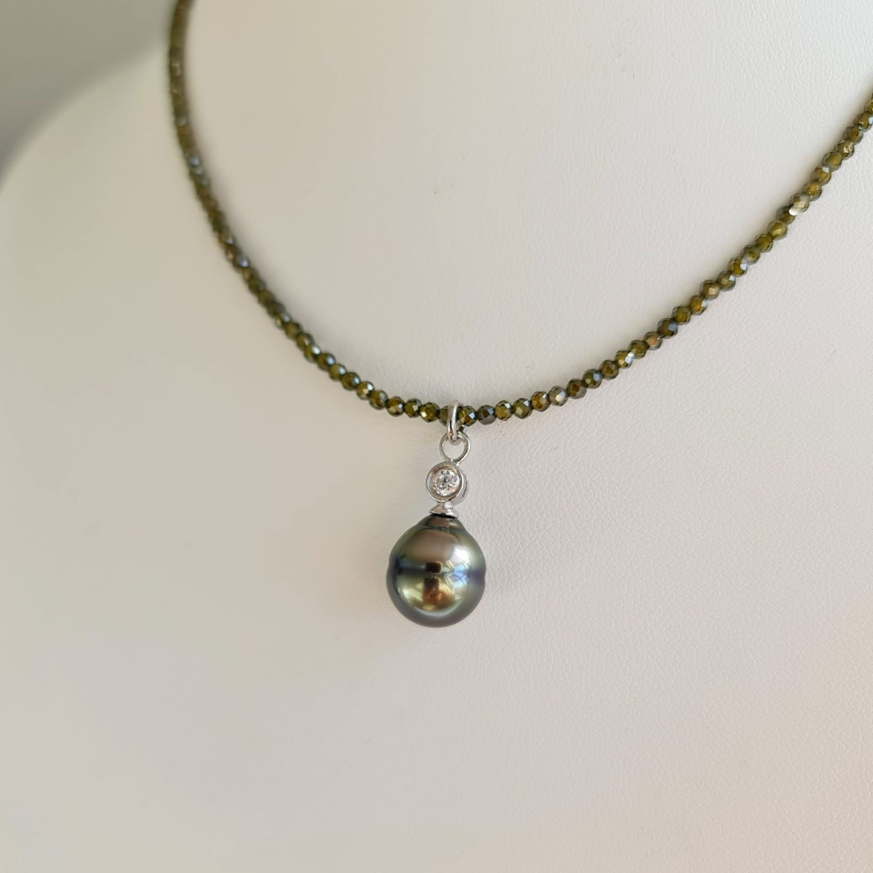 Éclats - Collier oxydes de zirconium, argent rhodié et Perle de Tahiti