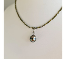 Éclats - Collier oxydes de zirconium, argent rhodié et Perle de Tahiti