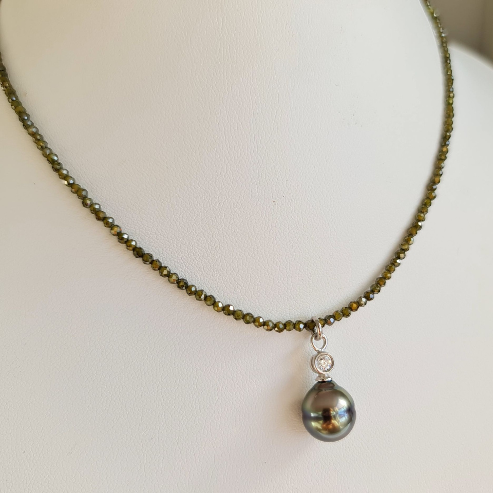Éclats - Collier oxydes de zirconium, argent rhodié et Perle de Tahiti